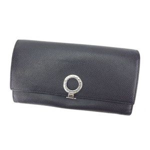 Bvlgari Wallet Purse Long Wallet Black Silver Woman Authentic Used